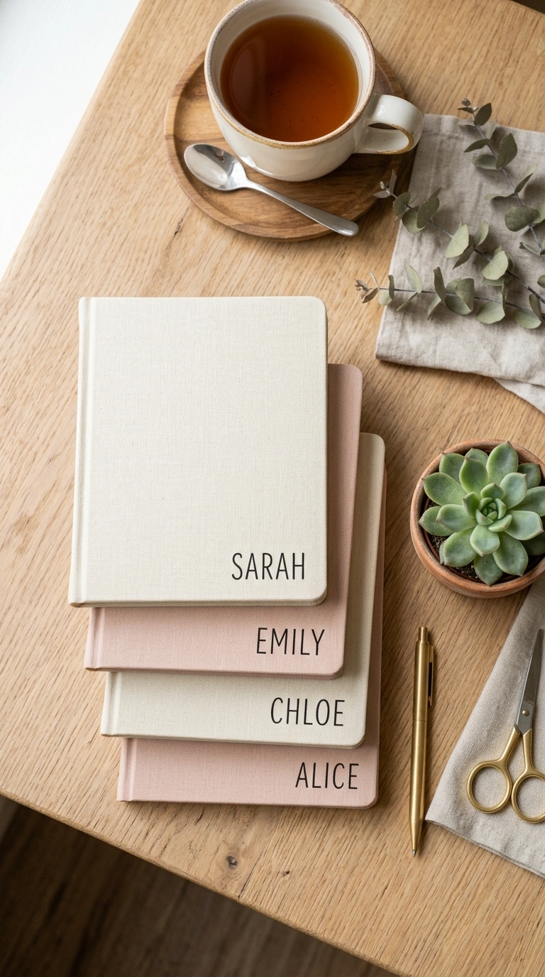 013 Personalized Notebooks A cozy desk with a stack of