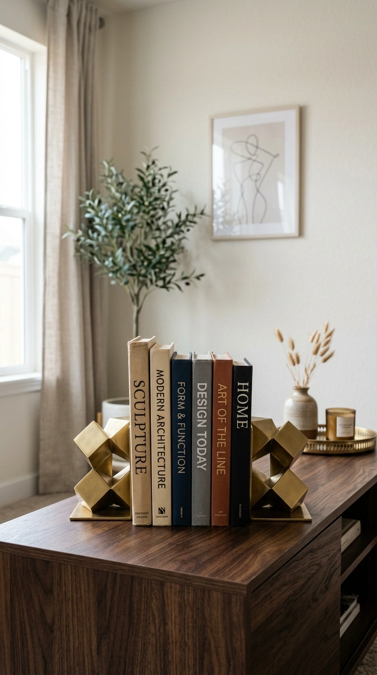 013 Sculptural Bookend Display A short stack of six bo