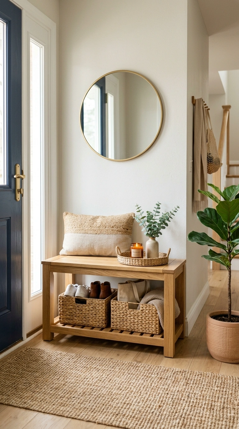013 Storage Bench Table An entryway with a wood storag