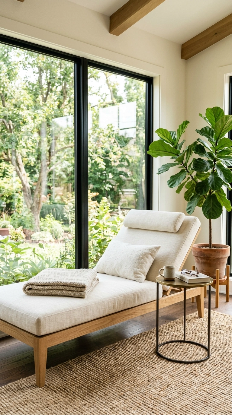 23 Simple Reading Nook Ideas You Can Set Up Today 14 013 Sunroom Chaise Lounge A chaise lounge with a cream
