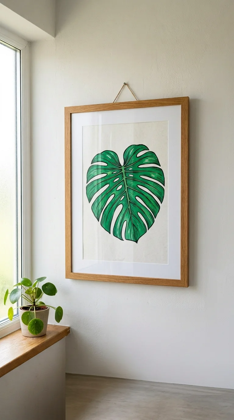 013 Tropical Leaf Print A bold green monstera leaf ill