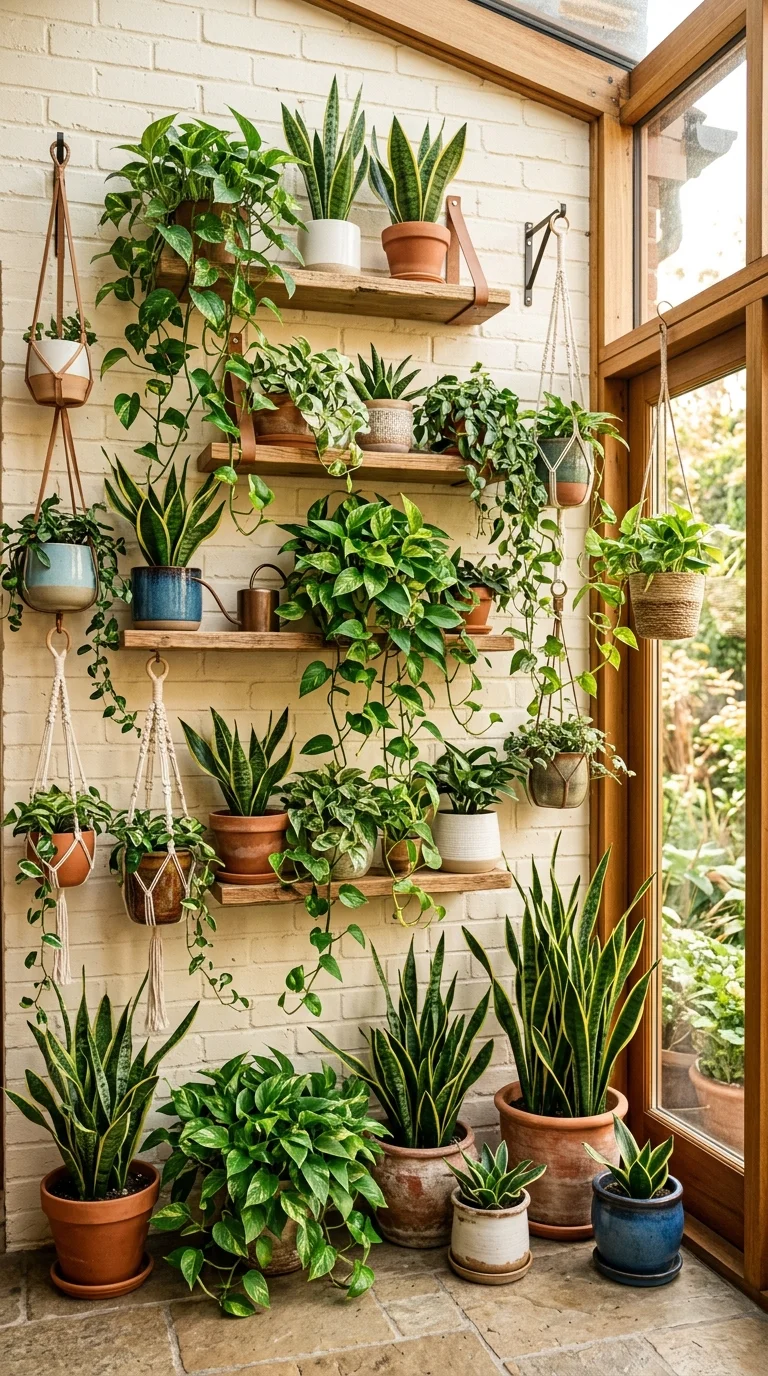 18 Sunroom Ideas for a Bright and Cozy Retreat 14 013 Wall of Plants A sunroom wall filled with a mix of