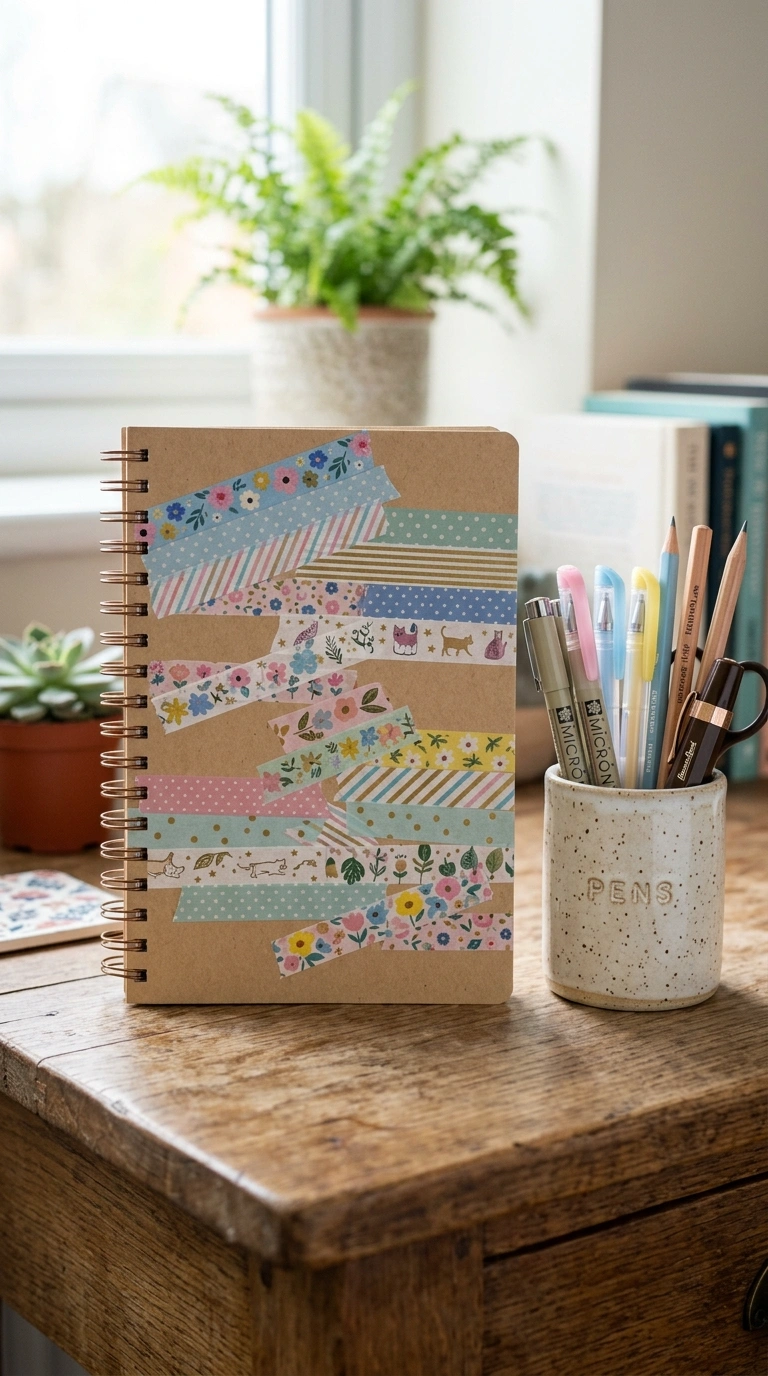 013 Washi Tape Notebook A plain notebook decorated wit