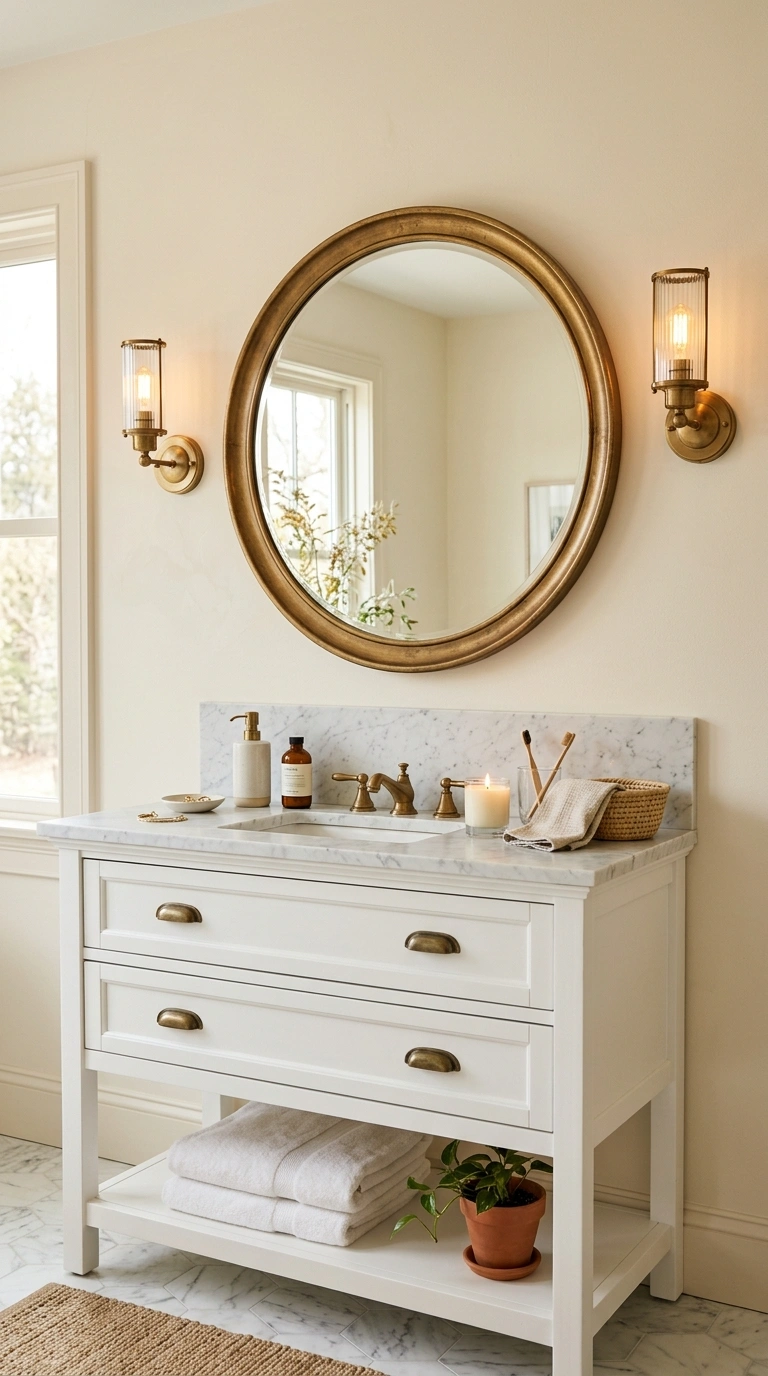 014 14 Round Mirror Frame A large round mirror in a wa