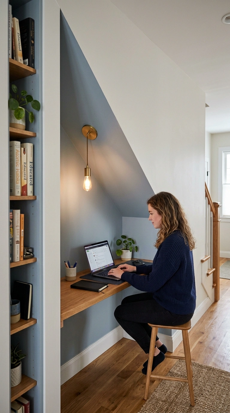 014 14 Under Stairs Office A slim desk built into the