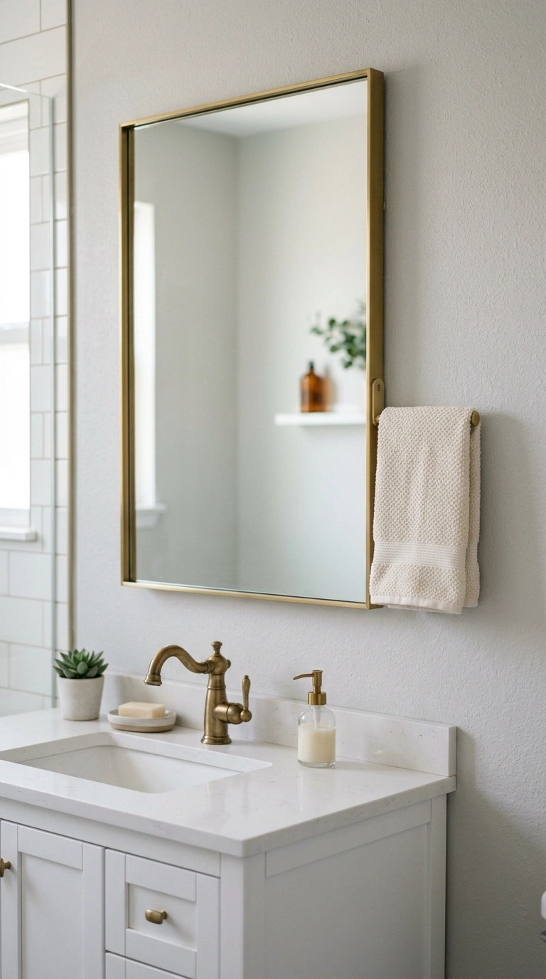 014 Behind Mirror Hooks A framed bathroom mirror with