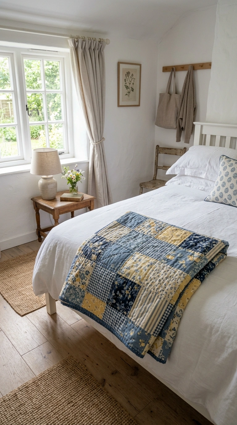 014 Blue And Yellow Quilt A cottage style bedroom with