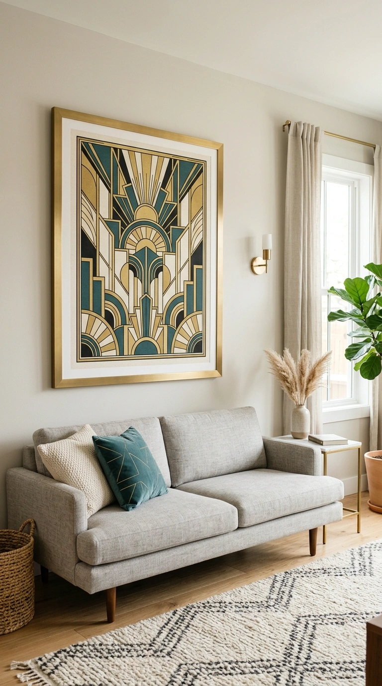 15 Modern Art Deco Home Decor Ideas for a Stylish Home 14 014 Deco Inspired Artwork A living room wall with a la