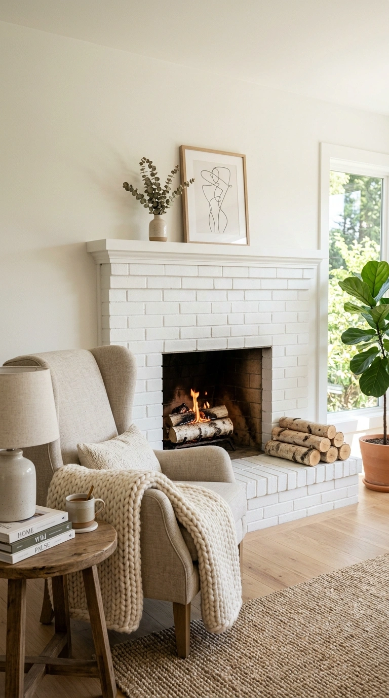 23 Simple Reading Nook Ideas You Can Set Up Today 15 014 Fireplace Side Nook A wingback armchair angled tow