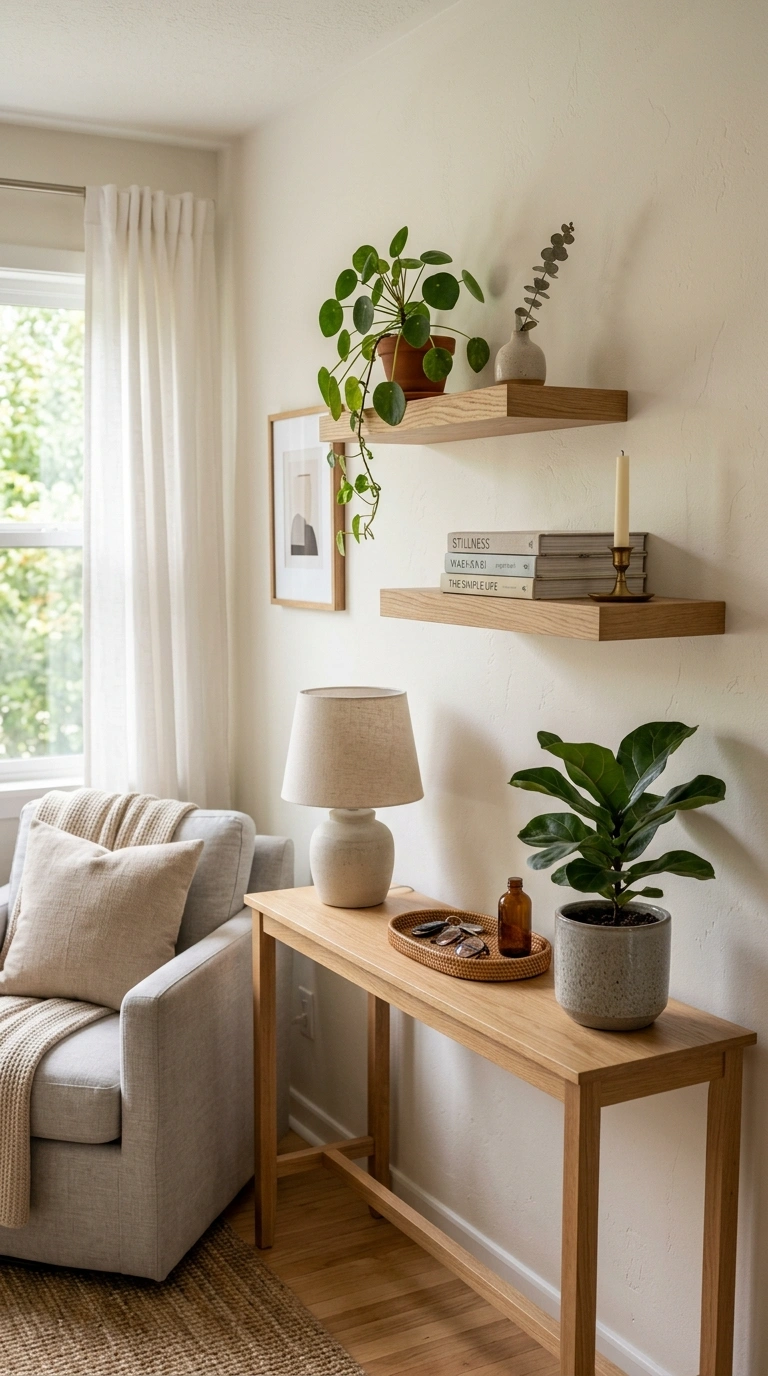 014 Floating Wall Shelves Two staggered floating wood