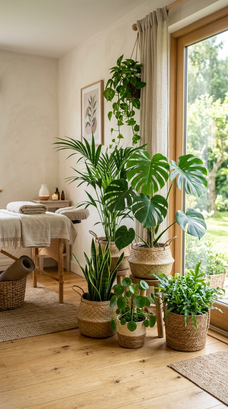 24 Dreamy Massage Room Ideas for Your Own Home Spa 15 014 Indoor Plant Corner A cluster of potted plants of