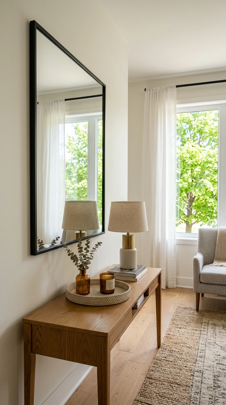 18 Jaw-Dropping Entryway Mirror Ideas You'll Love 15 014 Mirror Opposite Window A large mirror with a simpl