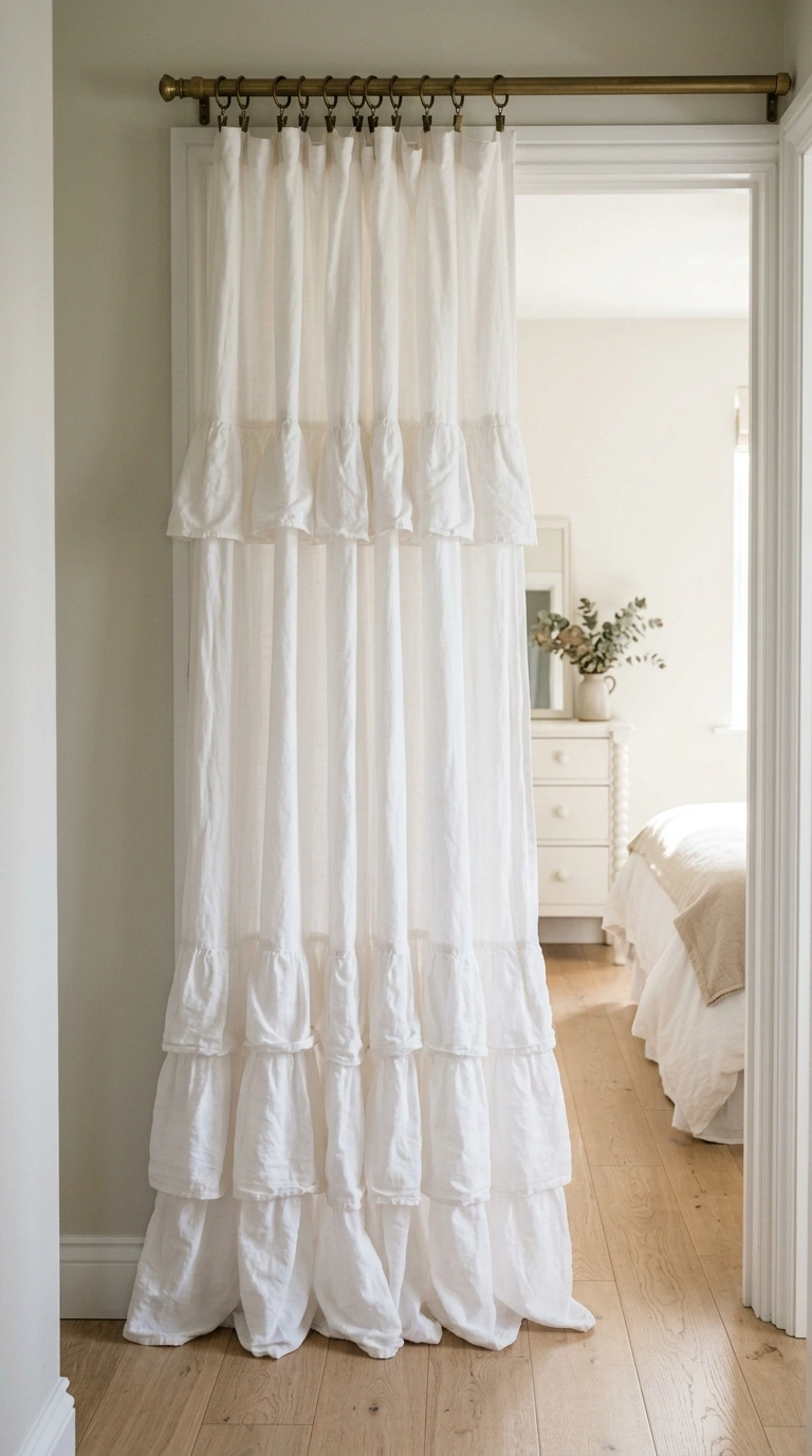 014 Ruffled Cotton Curtain A white washed cotton curta