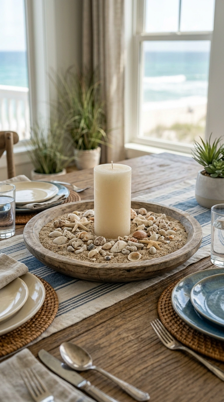 014 Sea Shell Candle A pillar candle surrounded by sma