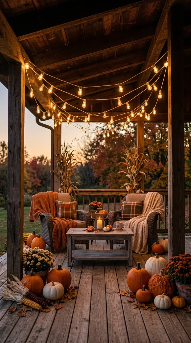 014 String Light Canopy A covered porch ceiling strung