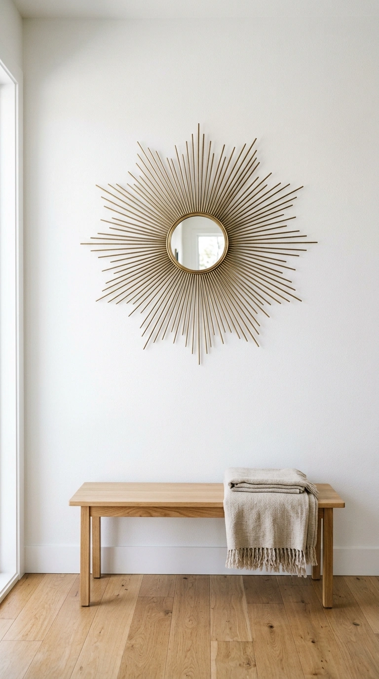 014 Sunburst Mirror Accent A brass sunburst mirror wit