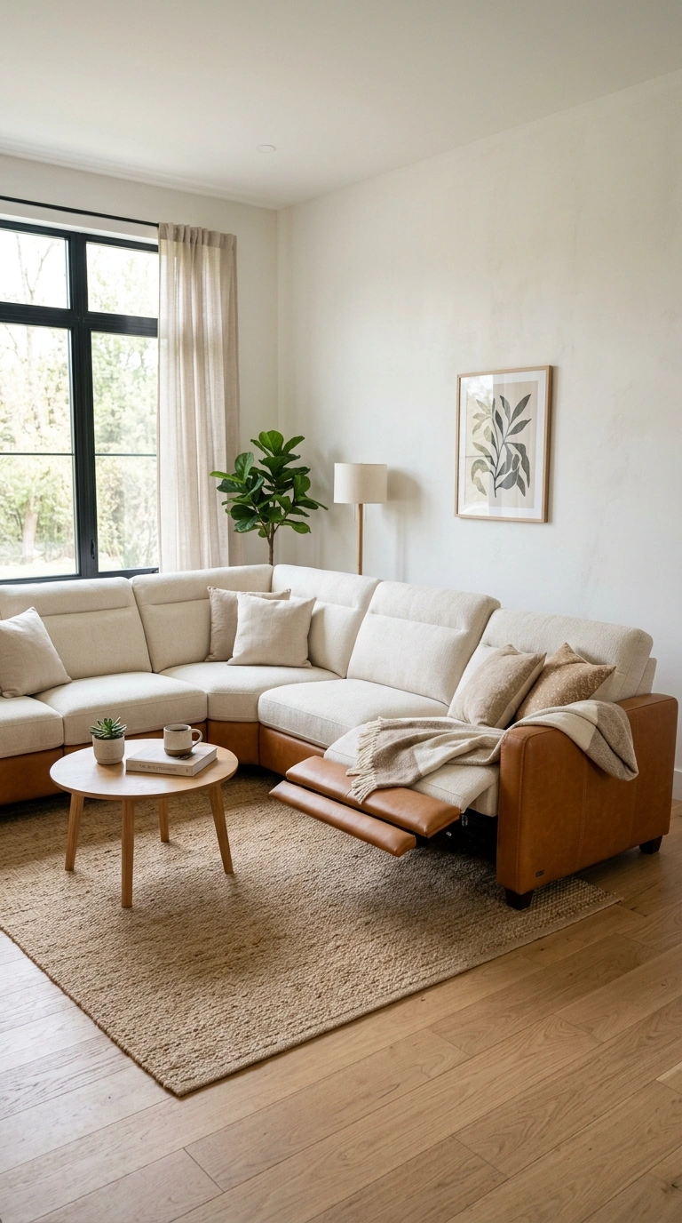 014 Two Tone Reclining Set A living room with an L sha