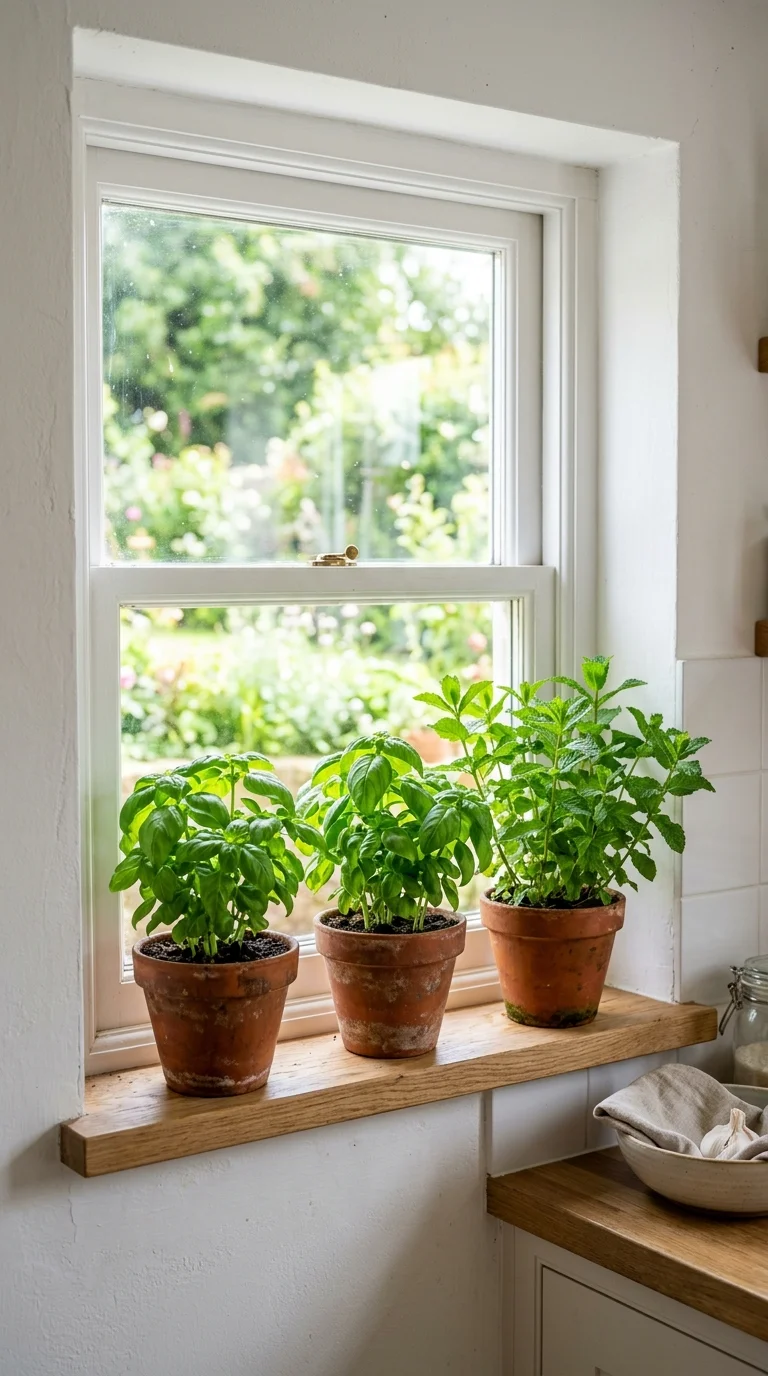 014 Window Herb Shelf A kitchen window with a slim woo