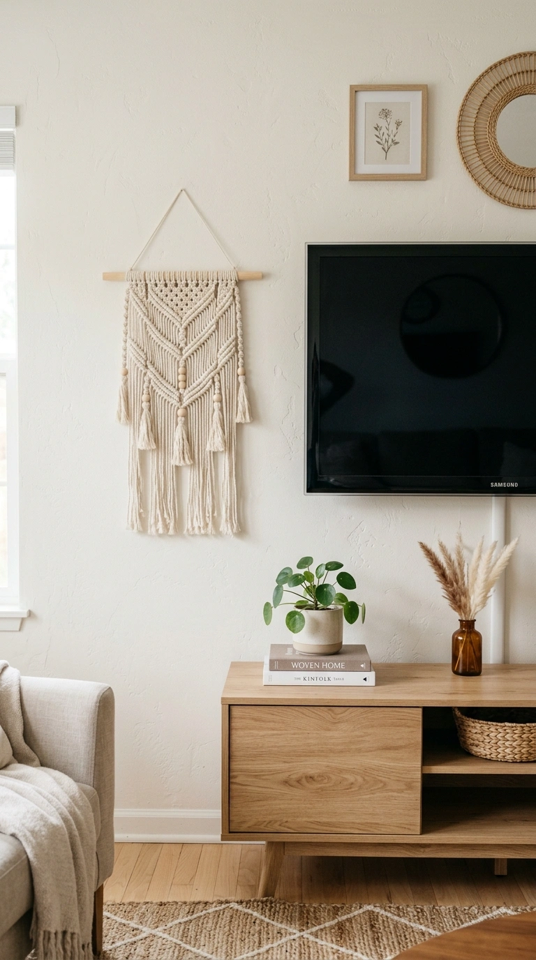 014 Woven Wall Hanging A small cream colored macrame w