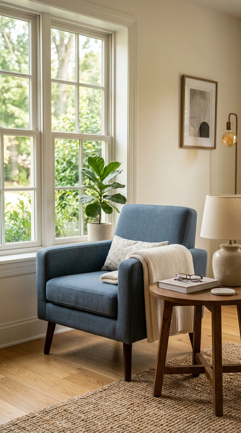 015 15 Blue Accent Chair A slate blue accent chair wit