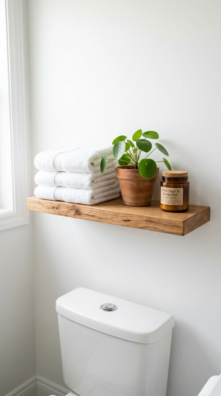 015 15 Open Shelf Storage A floating wood shelf above