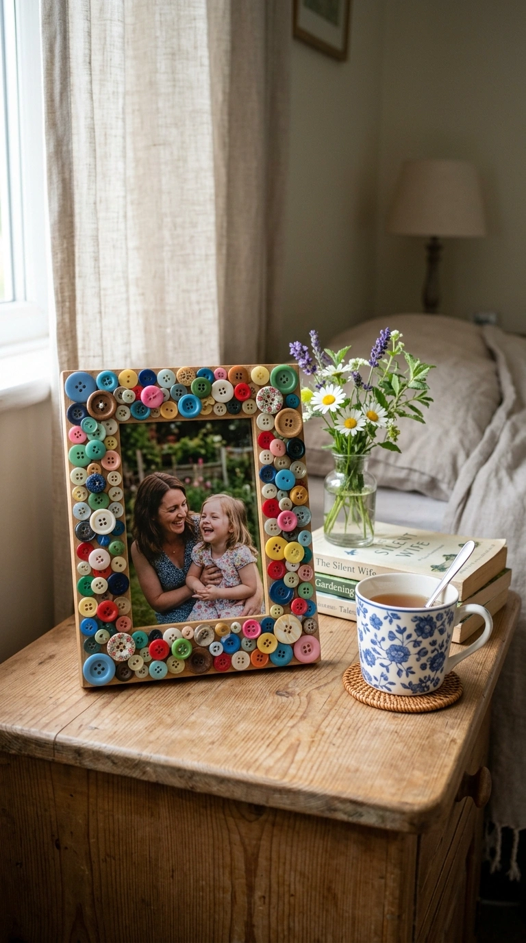 015 Button Photo Frame A small wooden photo frame with