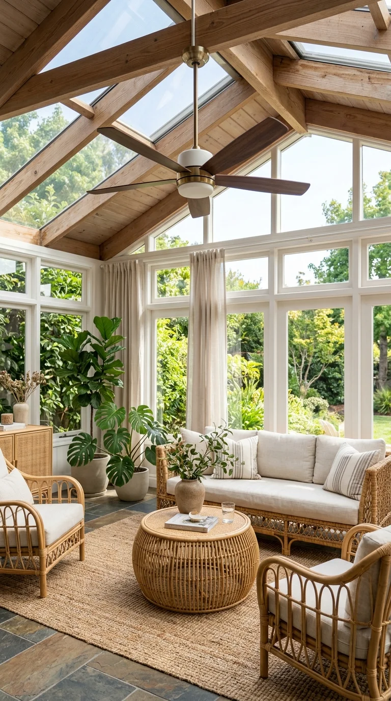 18 Sunroom Ideas for a Bright and Cozy Retreat 16 015 Ceiling Fan Update A sunroom interior with a wood