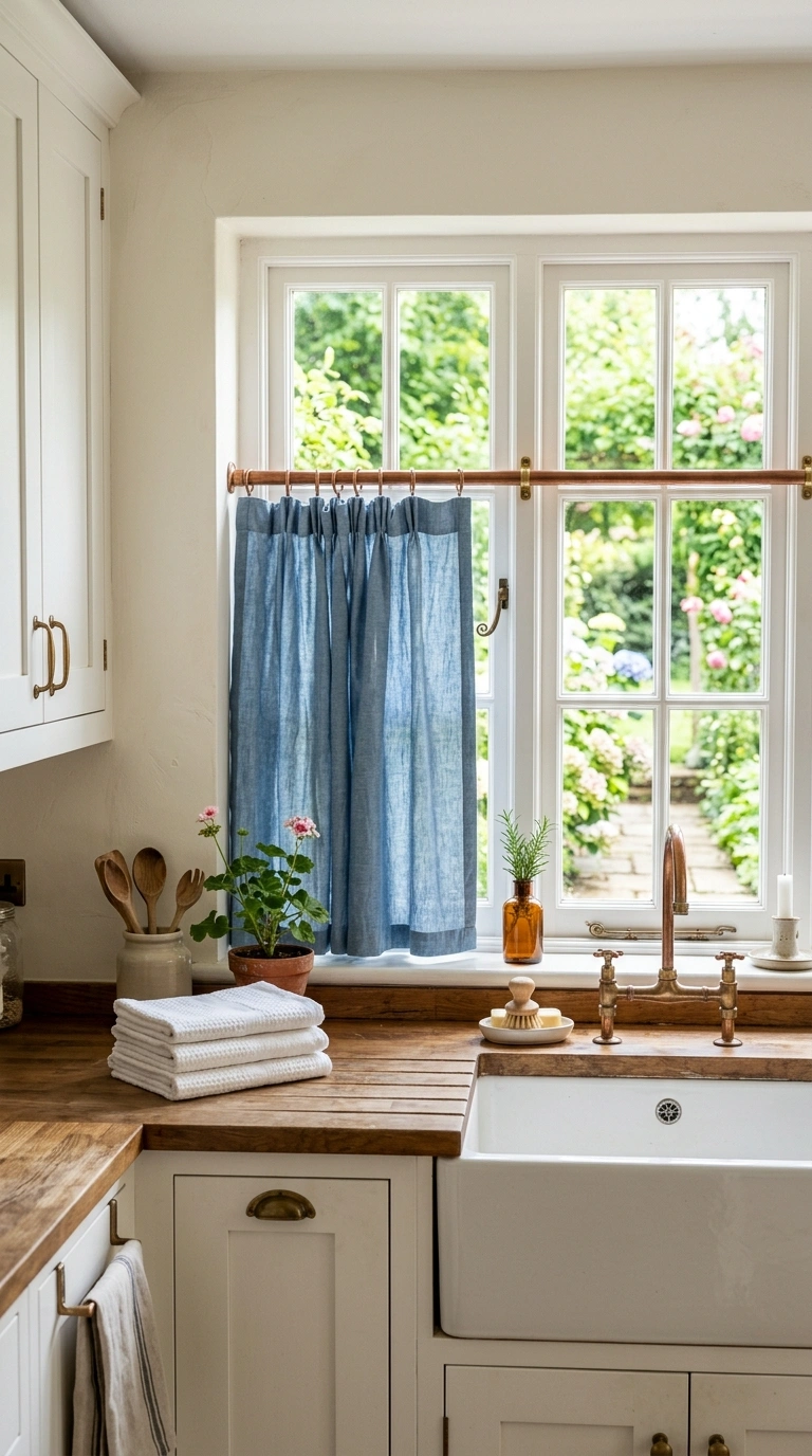 015 Denim Blue Curtains A farmhouse kitchen sink windo