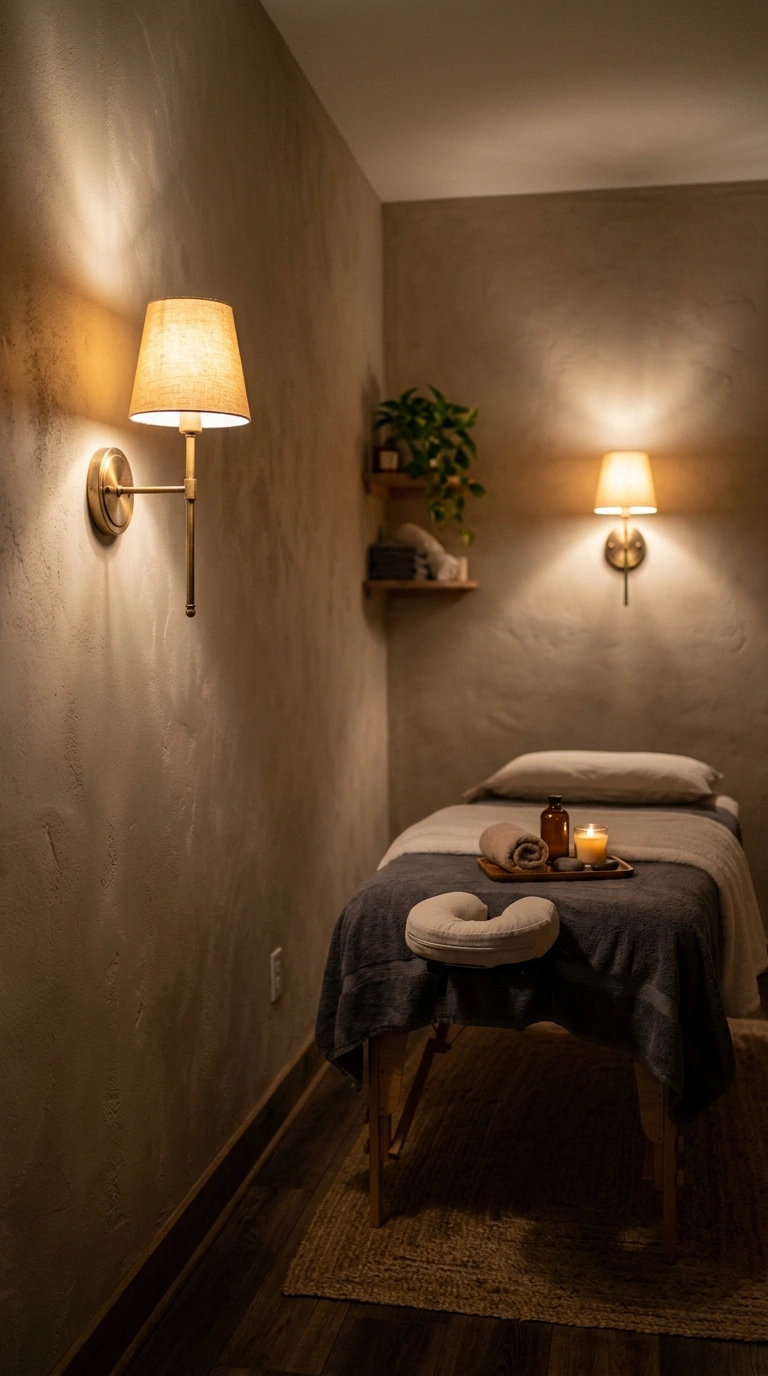 24 Dreamy Massage Room Ideas for Your Own Home Spa 16 015 Dimmable Wall Sconces Two warm toned wall sconces