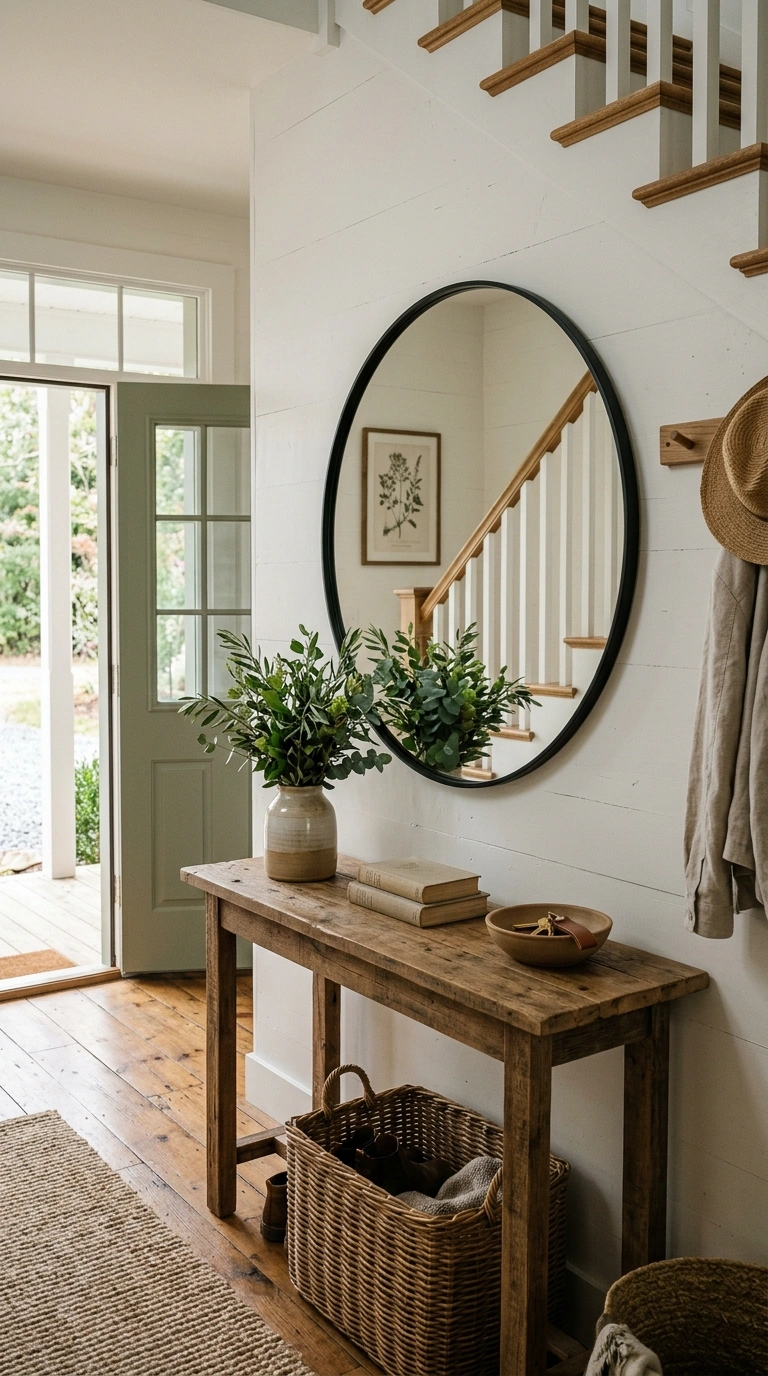015 Farmhouse Style Mirror A farmhouse entryway with a