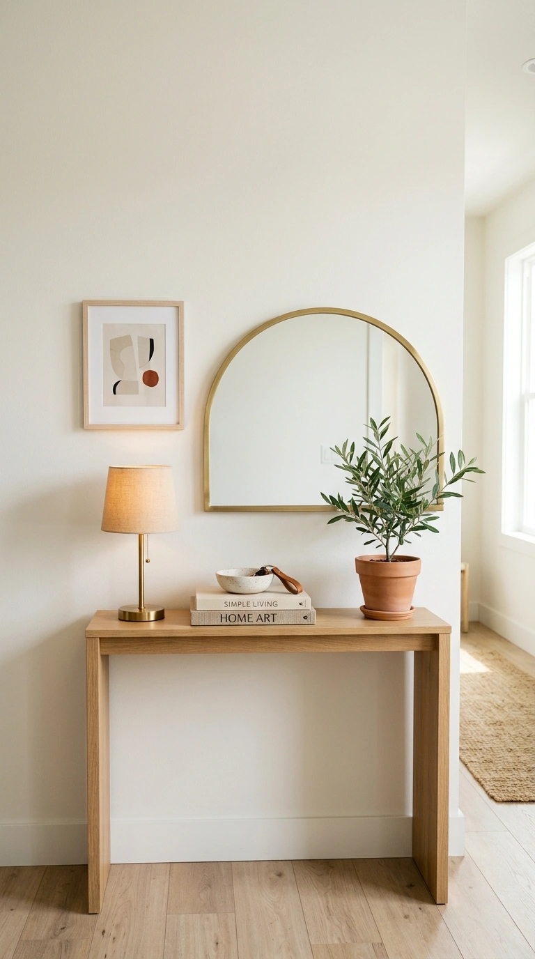 18 Jaw-Dropping Entryway Mirror Ideas You'll Love 16 015 Half Moon Mirror A brass half moon mirror with its