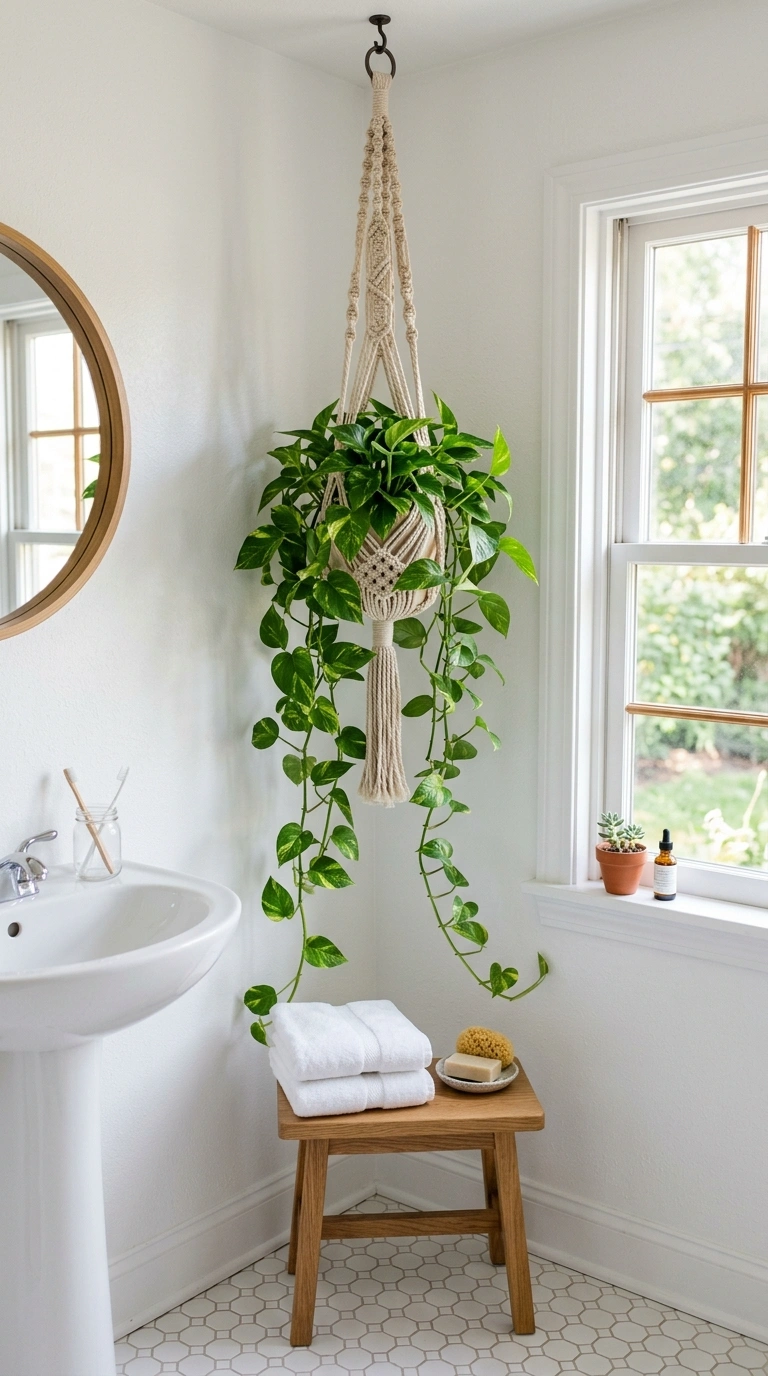 015 Hanging Plant Corner A small bathroom corner with
