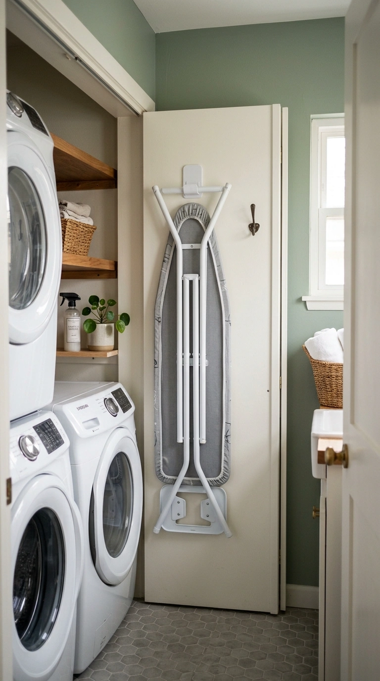 18 Inspiring Super Small Laundry Room Ideas for Apartment Renters 16 015 Ironing Board Nook A narrow laundry closet wall wi