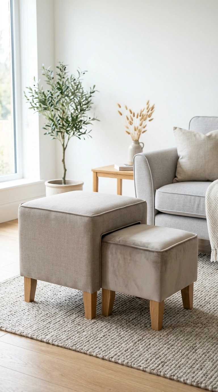 015 Nested Ottoman Duo A taller square linen ottoman w