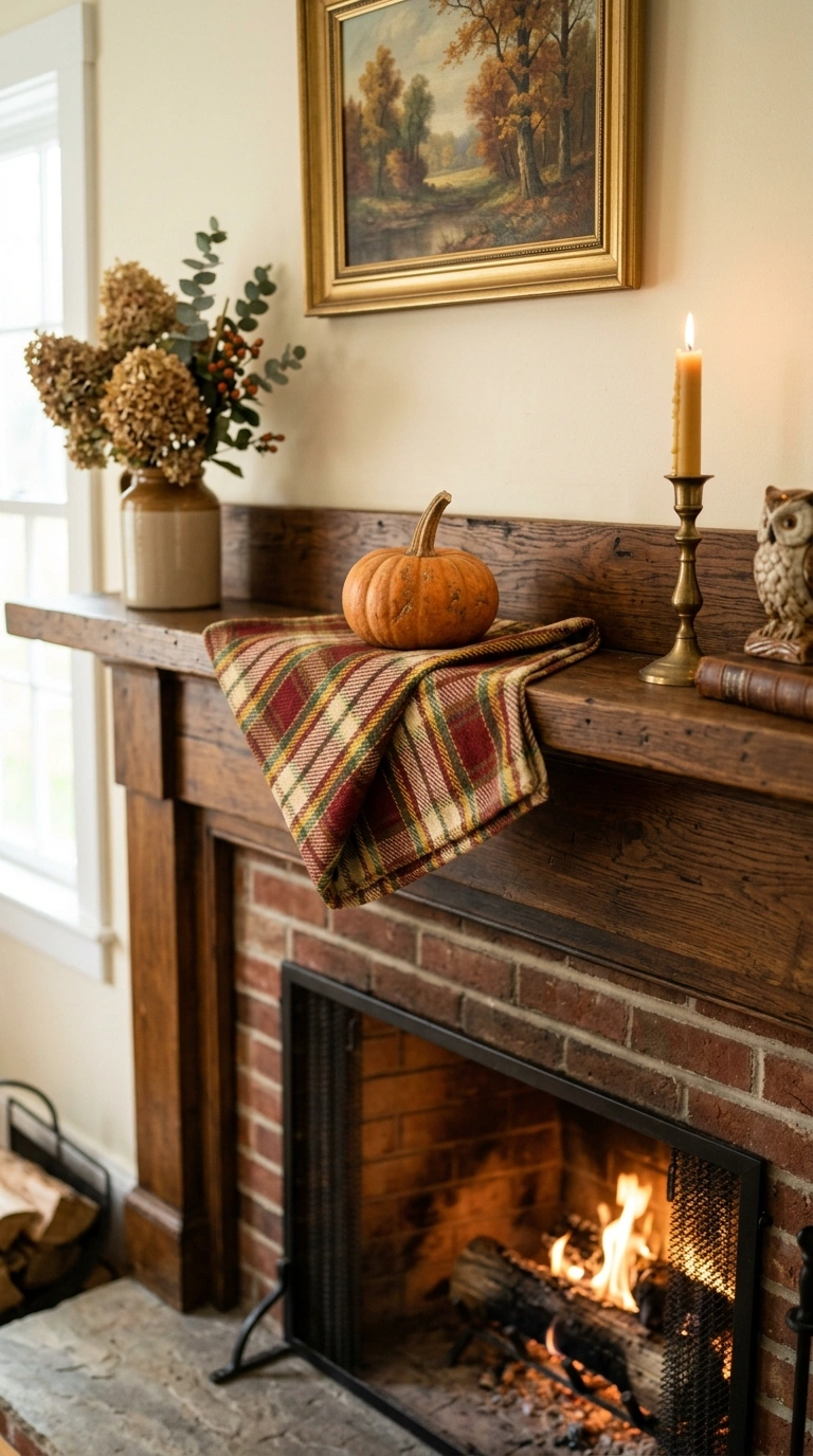 19 Trendy Fall Shelf Decor Ideas for Any Room 16 015 Plaid Table Runner A plaid table runner in red mus