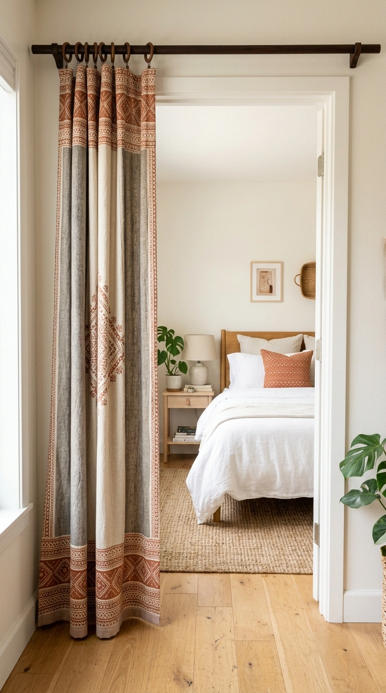 015 Printed Boho Curtain A cotton curtain in a muted t