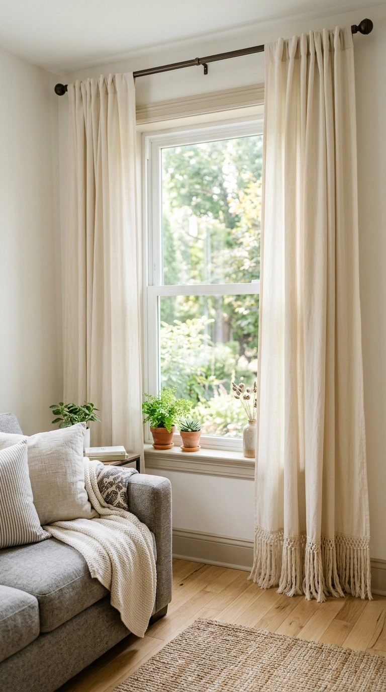 015 Tassel Curtain Panels A living room window with cr