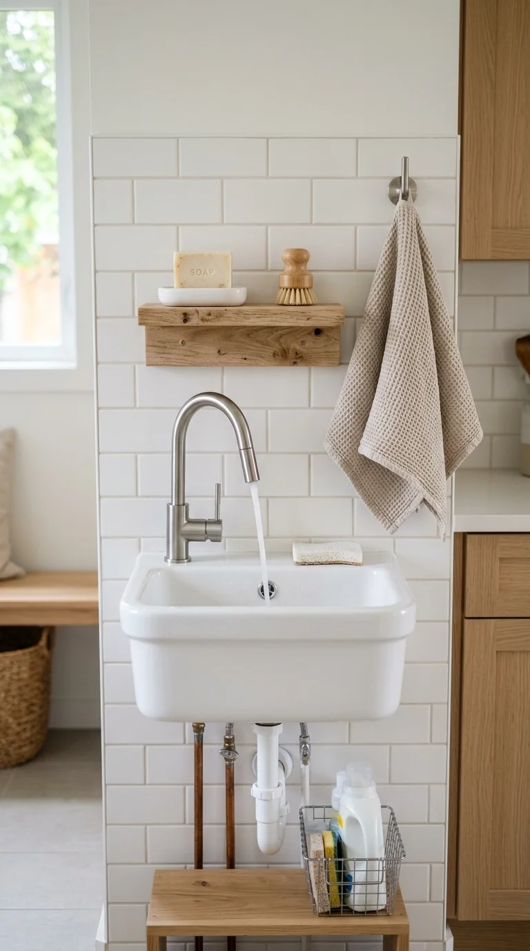 015 Tiny Utility Sink A compact white utility sink wit