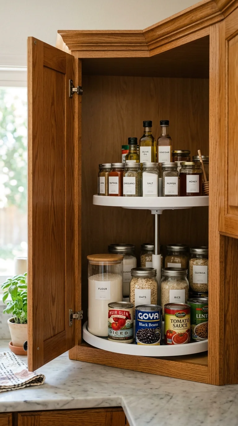 015 Two Tier Lazy Susan A corner kitchen cabinet open