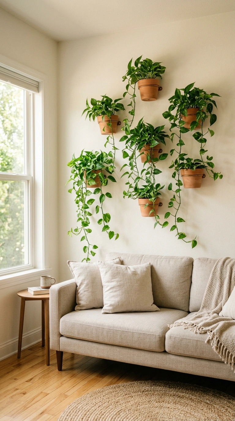 015 Wall Mounted Planters A living room with a neutral