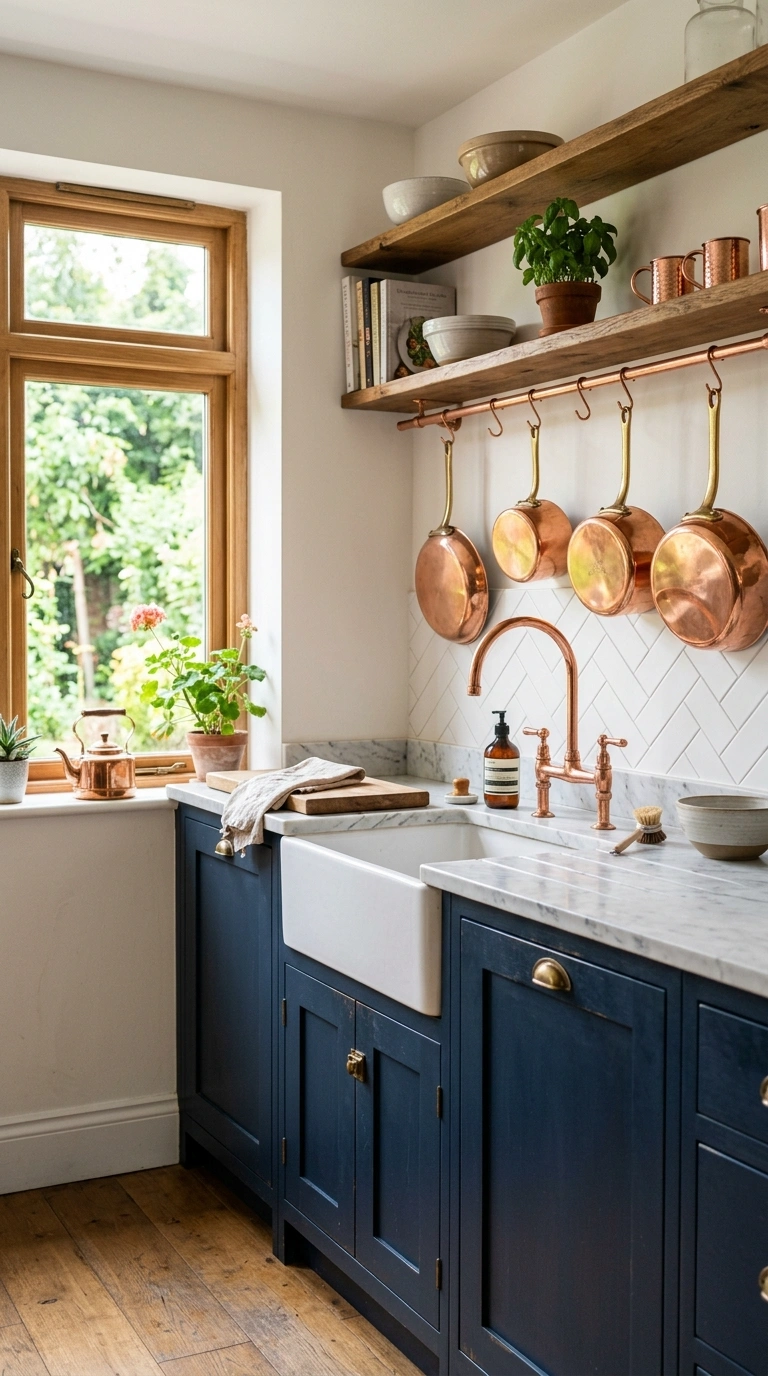 21 Colors That Pair Perfectly With Navy Blue 17 016 16 Navy And Copper A kitchen with navy blue cabine