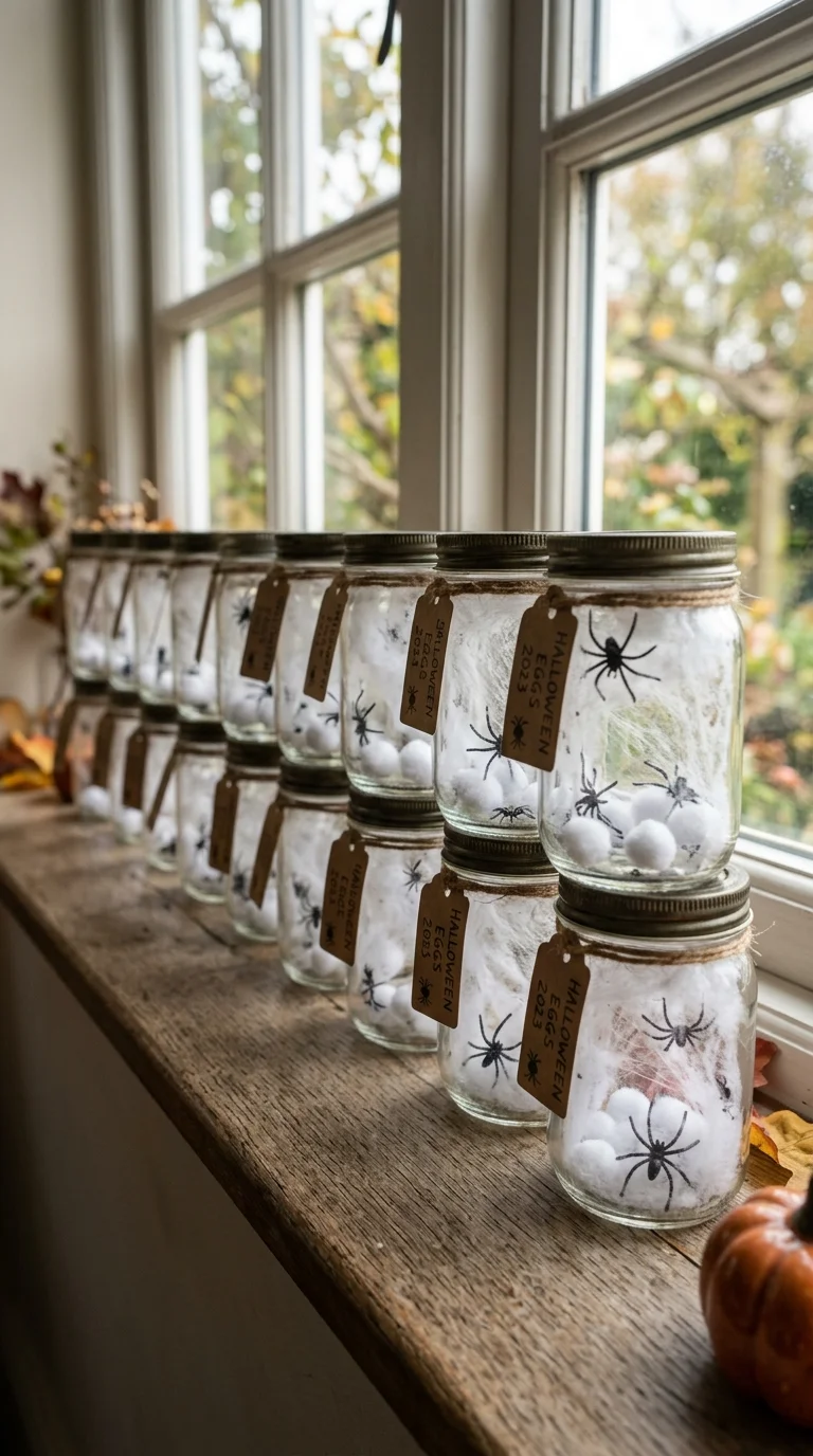 21 Dollar Tree Halloween DIY Ideas for a Spooky Home 17 016 16Spider Egg Jars Small glass jars filled with str