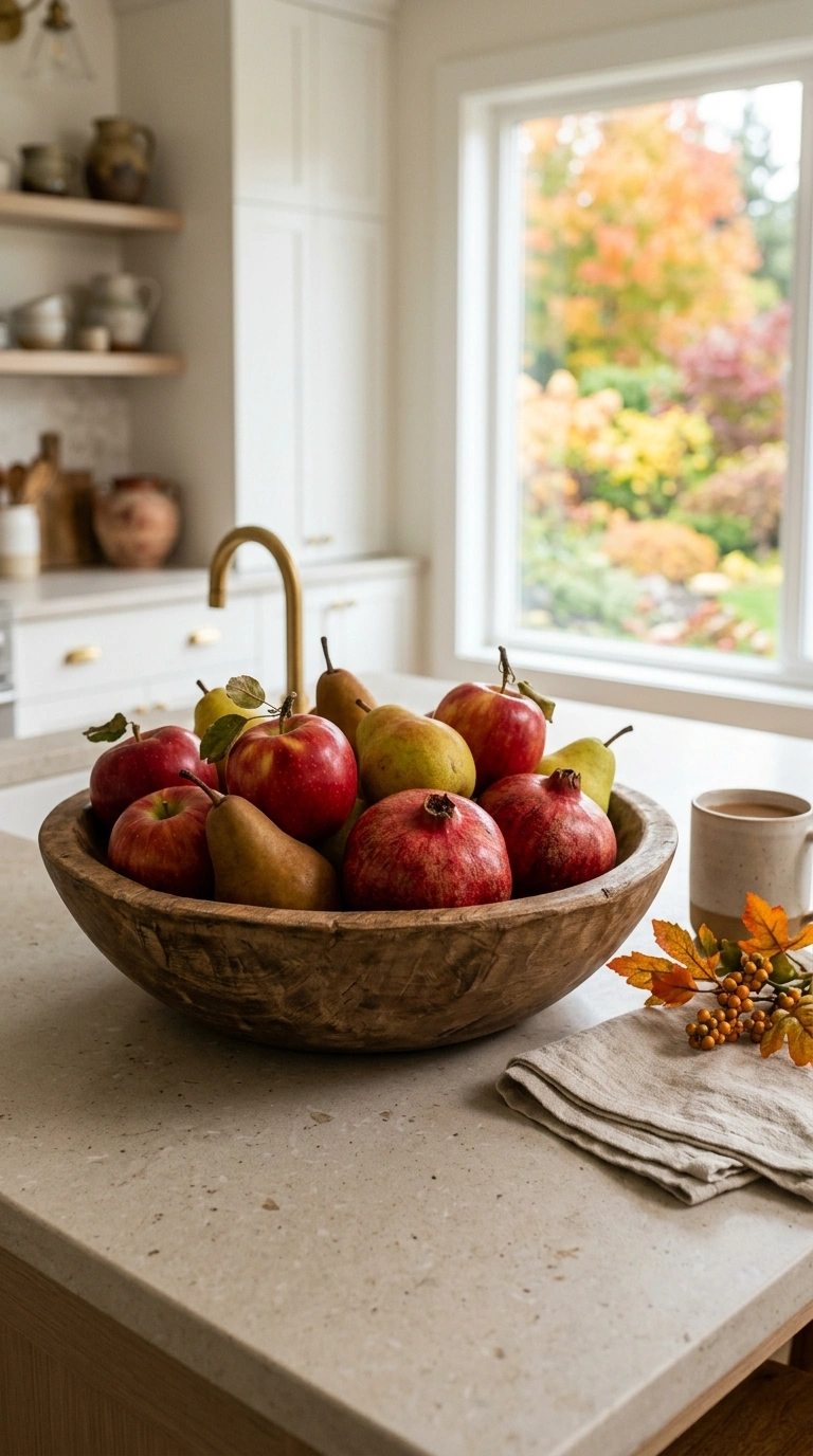 16 Gorgeous Fall Kitchen Ideas for a Warm and Cozy Home 17 016 Autumn Fruit Bowl A wood bowl filled with apples p