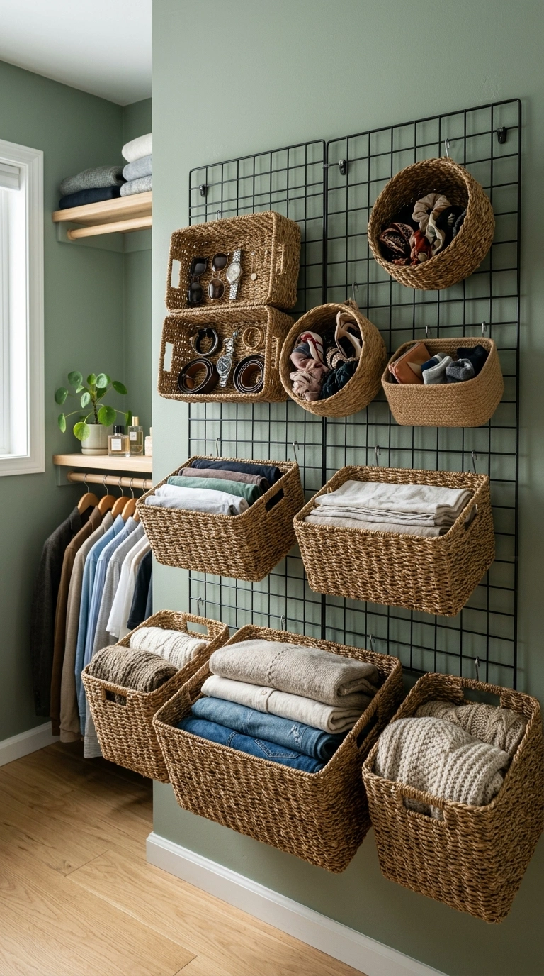 016 Basket Wall Grid A closet wall fitted with a wire