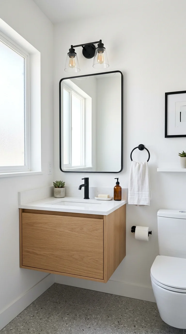 016 Black Fixtures Look A powder room with a matte bla