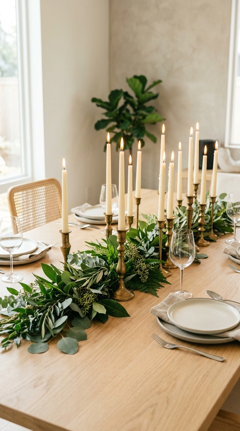 016 Brass Candle Holders A dining table lined with bra