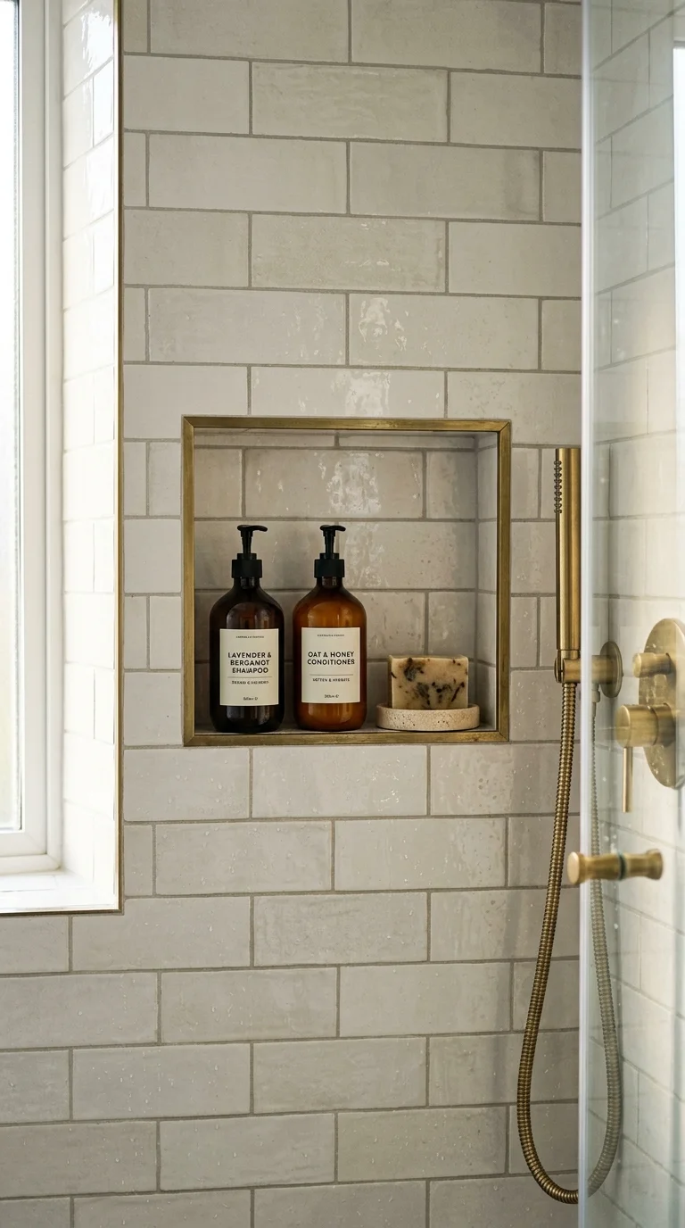 19 Bathroom Remodel Ideas to Refresh Your Space 17 016 Built In Niche Shelves A tiled shower wall with a
