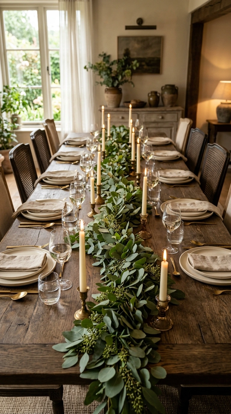 016 Eucalyptus Garland Runner A long wood dining table
