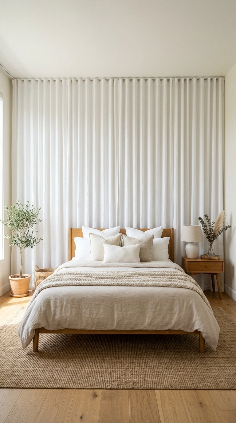 19 Easy Wall Ideas To Make Any Room Look New 17 016 Full Wall Curtains A bedroom with floor length whi