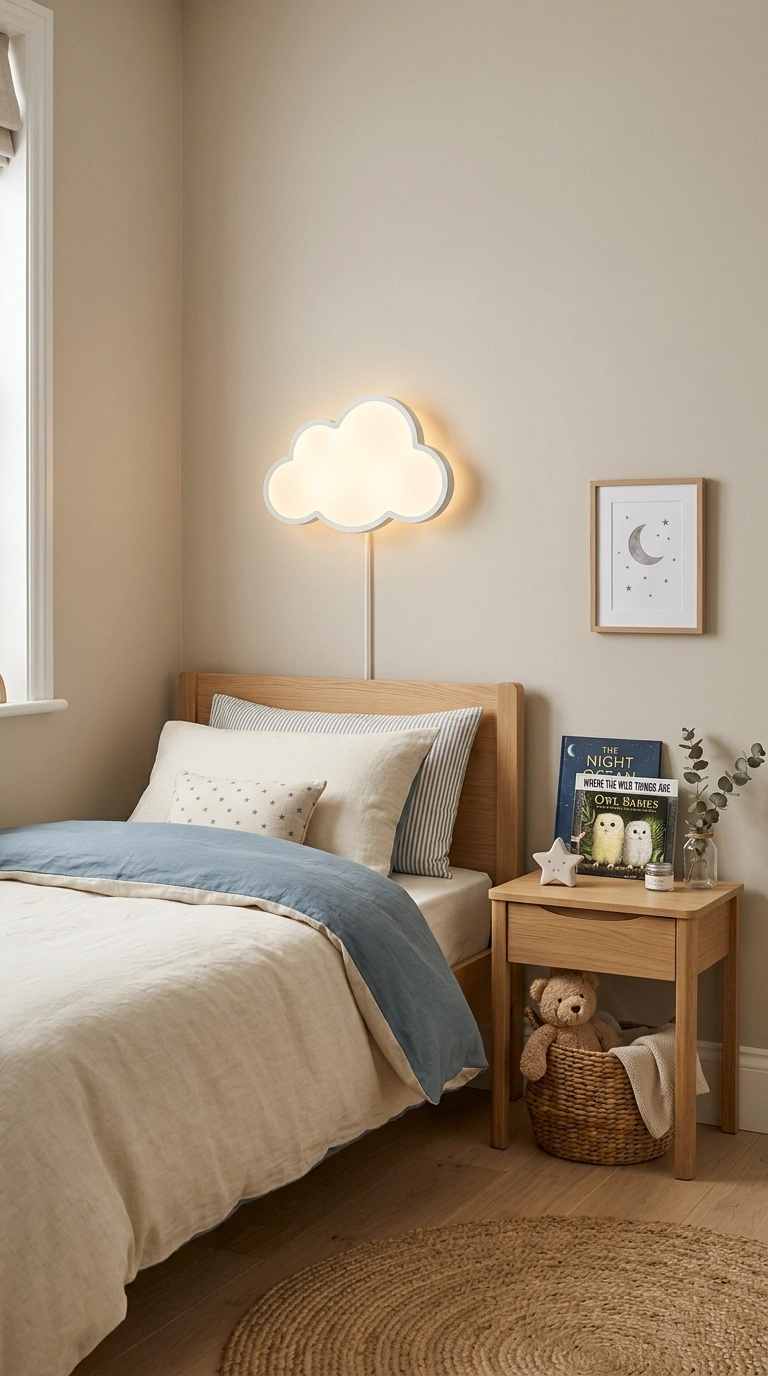 016 Kids Room Sconce A childs bedroom wall with a simp